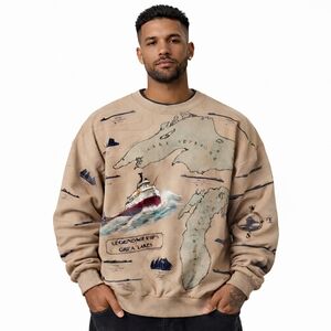 Vintage XXL 90s Art Unlimited Great Lakes Ships All Over Print Sweatshirt #52